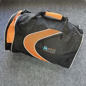 Mercer Foods Weekender Gym Travel Duffel Bag Black Collapsible Orange 17”x 7.5”